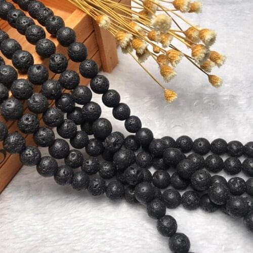 Factory Wholesale 4mm 6mm 8mm 10mm 12mm Natural Black Volcanic Lava Stone Round Beads 15.5" Pick Size For DIY Jewelry Making