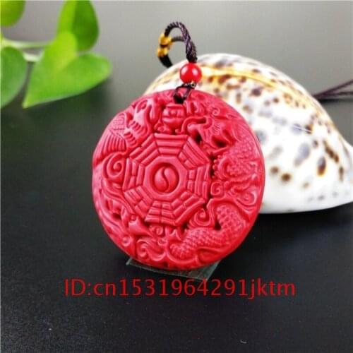 Necklace Cinnabar Woman Amulet Carved Jewellery Natural Dragon Fashion Organic Red Charm Bagua Phoenix Buddhism Pendant Gifts