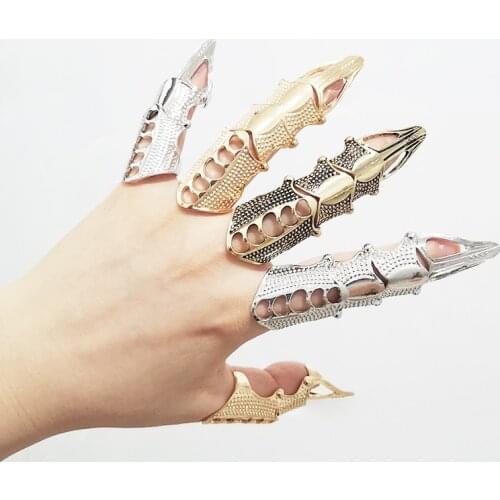 Fashion Punk Gothic Rock Scroll Joint Armor Knuckle Metal Full Finger Ring Gold Cosplay DIY Halloween Decoration
