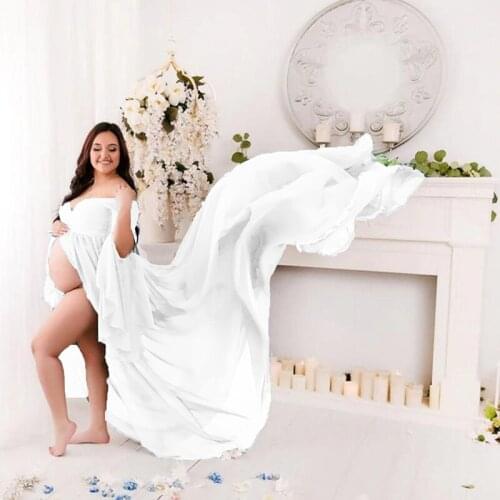 Maternity Dresses for Photo Shoot Sexy Shoulder-less Ruffle Pregnant Dresses for Women Puff Sleeve Maxi Long Pregnancy Dress