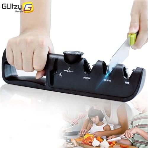 Knife Sharpener 4 Stages Manual Scissors Sharpening Stone Adjustable Angle Button Whetstone Tungsten Diamond Ceramic Grinder