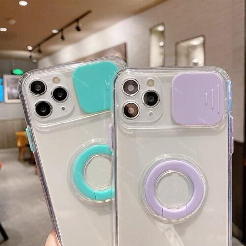 Armor Ring Holder Lens Camera Protection Case For iPhone 12 Pro Max MiNi 11 Pro X XS XR 7 8 plus SE 2020 Transparent Soft Cover