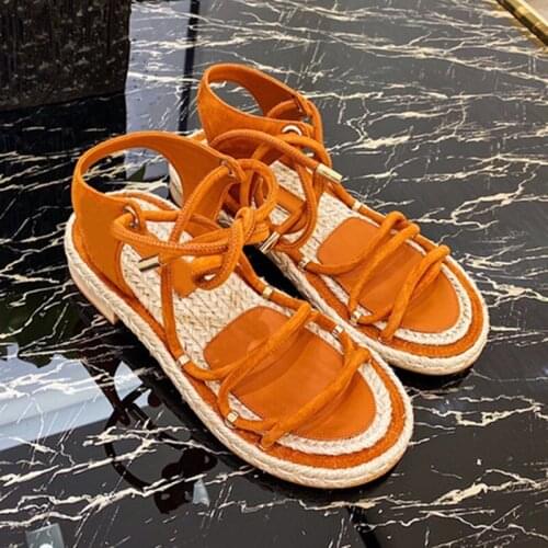 Narrow Bands Woman Sandals Woven Sole Shoes Women Summer Solid Sliders Square Heels Ladies Shoes Fashion Elegant Sandals 2021