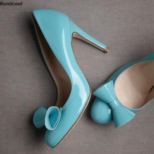 Ronticool New Fashion Handmade Women Pumps Sexy Stiletto Heels Round Toe Adorable 6 Colors Prom Shoes Women US Plus Size 5-15