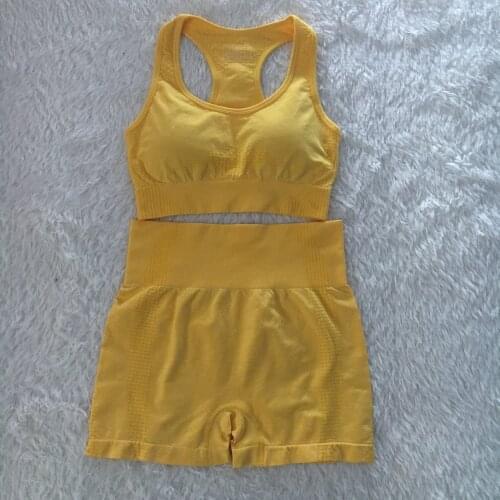 15 Color Women Sexy Nylon Seamless Crop Top Yoga Suit Sports Bra High Waist Fitness Shorts Gym Exercise Running 2-Piece Set