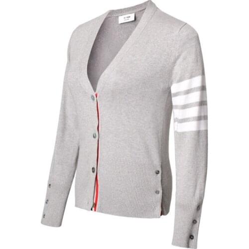 2020 fashion brand womens V-neck long sleeve Knit cardigan striped cotton women ladys Open edge sweaters