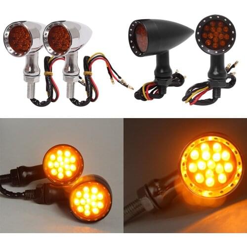 1 Pair Retro Motorcycle Bullet Turn Signal Amber LED Tail Light Black/ Chrome For Harley Bobber Cafe Universal