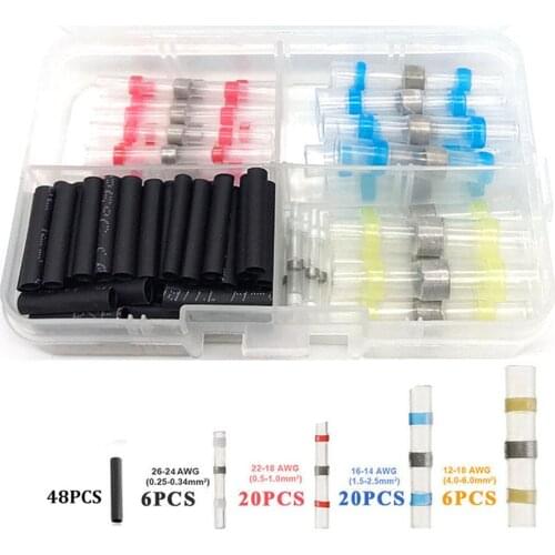 100PCS Heat Shrink Wire connectors Waterproof Soldering Sleeve Shrinking Tube Cable Wire Butt Connectors Assorted Kit AWG10-22