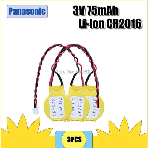 3PCS CR2016 2016 Panasonic Button Battery with Wire and Plug CMOS 3V BIOS Battery for Notebook motherboard