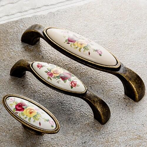 5pcs Antique Furniture Handles Drawer Pulls Ceramic Door Handles Chinese Vintage Flower Knobs and Handles for Cupboard Cabinet