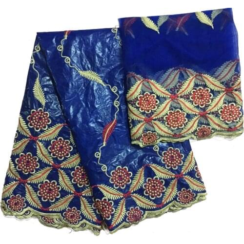 Embroidery African Fabrics 2021 High Quality Bazin Riche Tissues Fashion Brocade Fabrics Nigerian Gele Aso 5+2 yards/lot Headtie