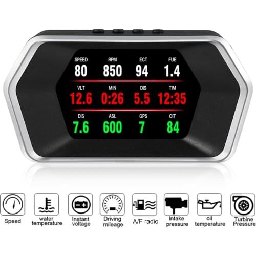 Car Electronic OBD2+GPS Dual Mode Water Temperature Overspeed Voltage Security Alarm RPM KM/H MPH Car HUD Head Up Display