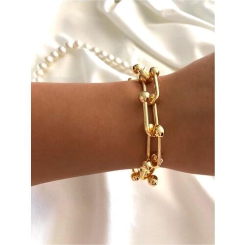 Womens Gold Color Chain Steel Wristband Bracelet
