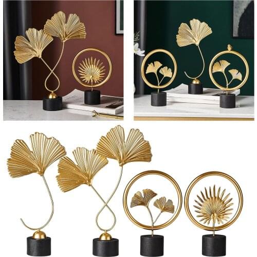 Ginkgo Leaf Shaped Sculpture Figurine for Home Desk Bedroom Office with Woodern Stand
