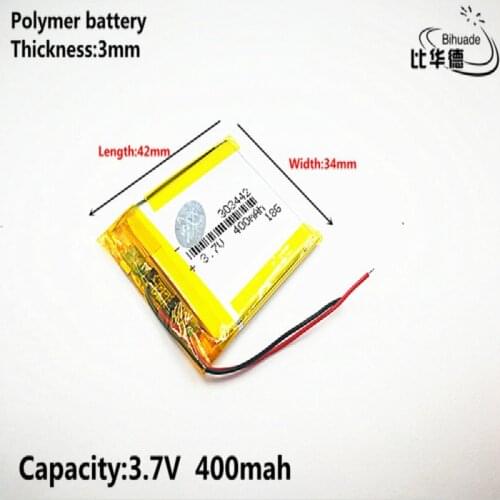 Good Qulity 3.7V 400mAh 303442 Lithium Polymer Li-Po li ion Rechargeable Battery cells For Mp3 MP4 MP5 GPS mobile bluetooth