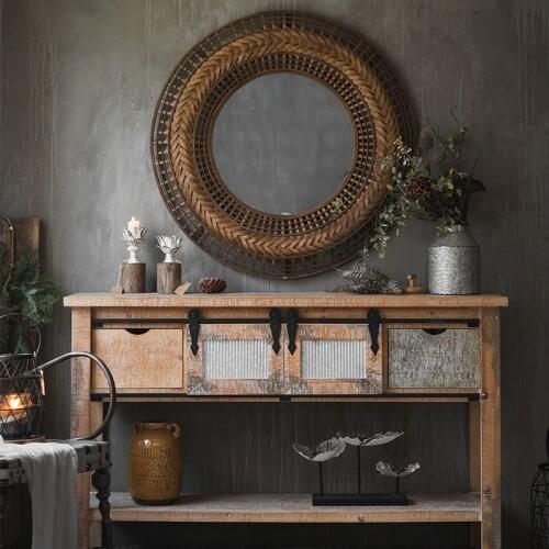 Country Retro Bamboo Braided Characteristic Handmade Mirror Homestay Soft Decoration Wall Designer Wall-mounted