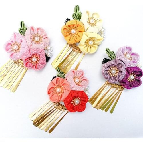 Beautiful Handmade Flower Shape Headdresser Japan Kimono Hair Accessories Cherry Blossom Hairpins Classical Hair Clips