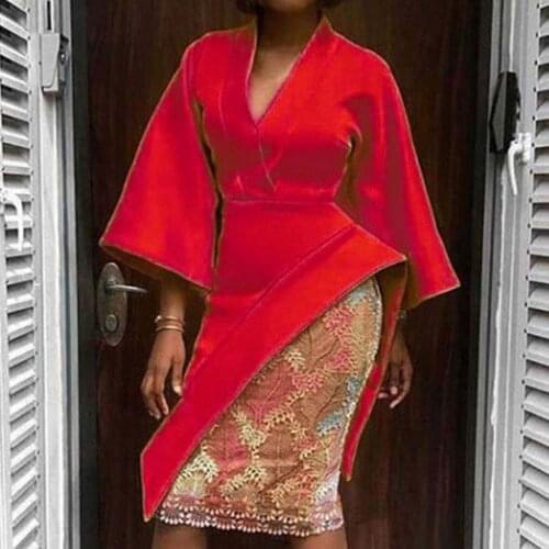 Red African Women Blouse Tops 2019 Loose Female Asy Female Shirts Elegant Daily Workwear Blouse Tops