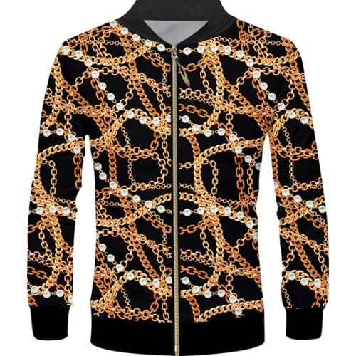 IFPD EU Size Baroque Style Zipper Jackets Mens 3d Print Crown Golden Chain Luxury Coat Men Women Plus Size Pullover Tracksuits