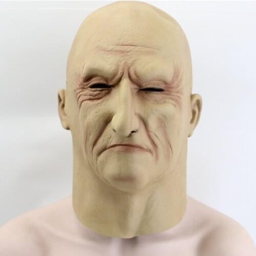 Latex Old Man Mask Male Disguise Cosplay Costume Halloween Party Realistic Scary Funny Masks Performance Prop Old Man with Hair
