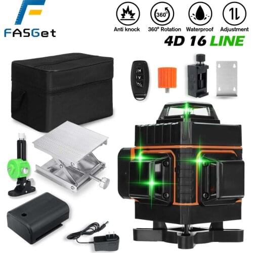 FASGet 4D 16 Lines Green Laser Levels 360 Horizontal &Vertical Cross Lines With Auto Self-Leveling super powerful Indoors