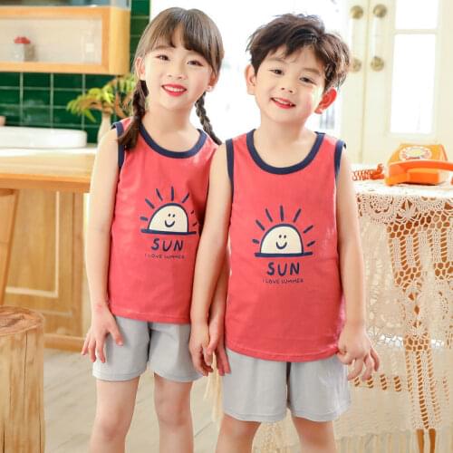 Summer Childrens Pajamas Sleeveless Pyjamas Kids Vest+shorts 2pcs Cartoon Pajamas For Girls Boys Baby Sleepwear Nightwear