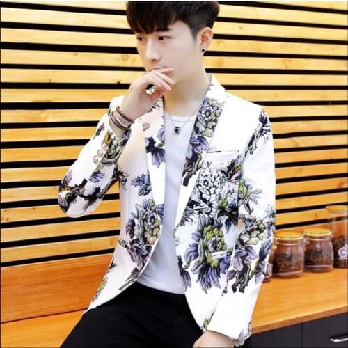 M-3xl 2020 New Spring And Autumn Men Printing Small Suit Coat Personality Jacket Hairstylist Short Jacket Single West Blazers