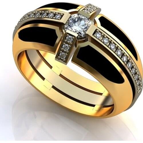 Fashion Gold Color Man Wedding Rings Luxury With White Zirconia Rings For Boyfriend Anniversary Gift Engagement Band