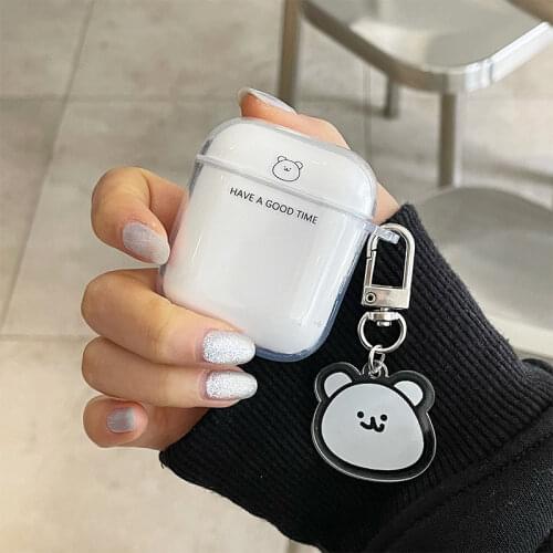 Cartoon bear Pendant hard pc for airpod pro case Keychain transparent cute for airpod 1 2 3 cover INS Wireless bluetooth capa