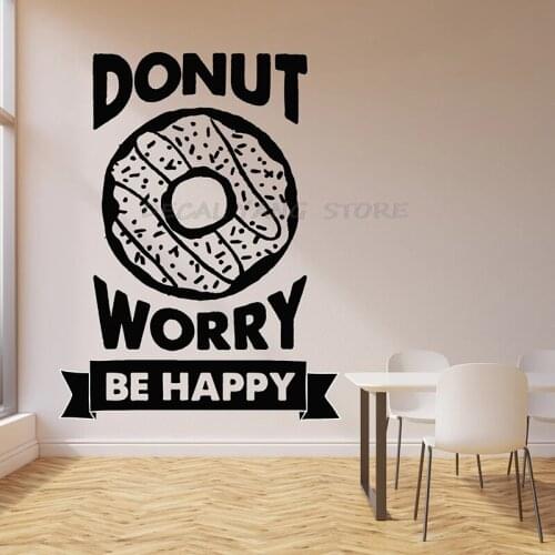 Donut Wall Decal Be Happy Quote Dessert Confectionery Cafe Sweet Shop Interior Decor Door Window Vinyl Stickers Wallpaper 1508