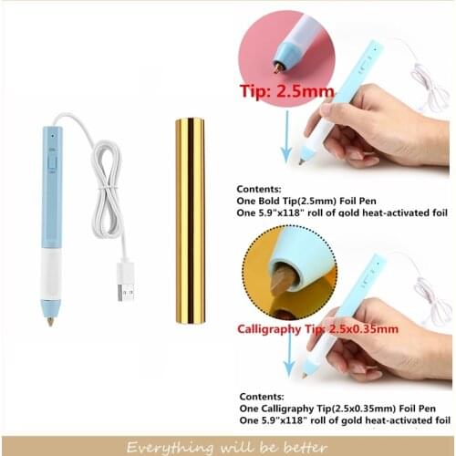2.5Mm/2.8*0.35Mm Heat Foil Pen Combine Hot Foil Paper Can Be Used On Paper Leather Plastic Cards Diy Usb Powered Calligraphy Tip