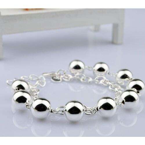 New Fashion 925 Silver Jewelry Round Bead Bracelet for Women Smooth Big Round Bead Lovely Wide Version Charm Bracelet Gift