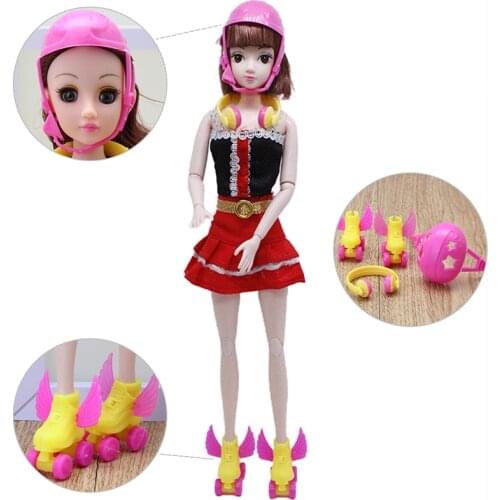 New 4PCS/Set Decorative Roller Skate Fancy Doll Shoes headset helmet For Doll Kids Girls Toy Roller Play Girls Gifts