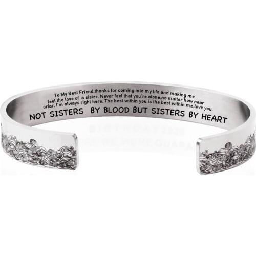 Stainless Steel Open Bracelet 10mm Wave Bracelet SISTER Sister Lettering Can Be Customized Bracelets for Women Jewelry 1pcs
