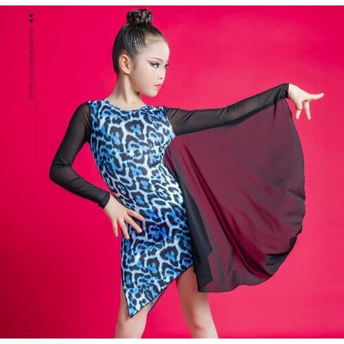 News Latin Dance Dress Leopard Mesh Sleeve Ballroom Tango Dresses Performance Clothes Competition Costumes Dancewear YS1256
