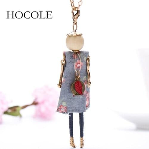 HOCOLE Princess French Doll Dress Necklace Statement Cloth Long Chain Pendant Spring Summer Jewelry for Women Girls Accessories