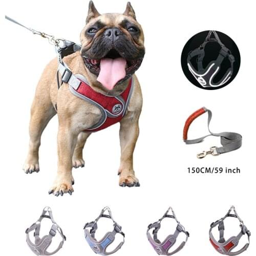 Pet Dog Harness and Leash Set Breathable Nylon Mesh Anti-Breakaway Traction Rope Dogs Reflective Soft Vest Leads Pet Supplies