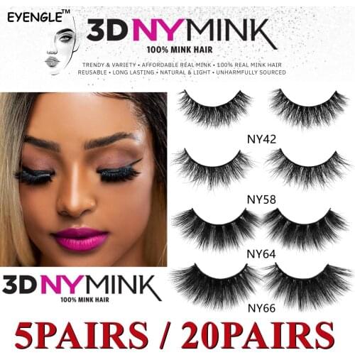 EYENGLE 3D Real Mink Lashes 5/20pairs Fluffy Dramatic Makeup False Eyelashes Soft Volume Natural Long Thick Reusable Eyelash