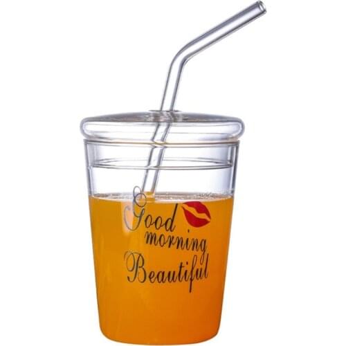 300ML Glass Cup Coffee Mug Tea Juice Milk Wine Glass Cup Drink Cup High Borosilicate Glass With Straw Lid Drinkware