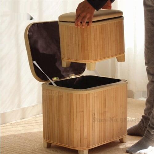 1 pcs Bamboo Storage Stool with Soft PU Seat Home Rectangular Solid Wood Storage Box Footstool Shoe Change Bench Bearing 150kg