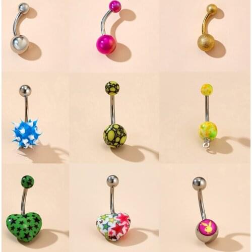 Tocona Trendy Colorful Heart Star Sexy Belly Button Ring for Women Ladies Personality Skull Alloy Jewelry Gift Accessories