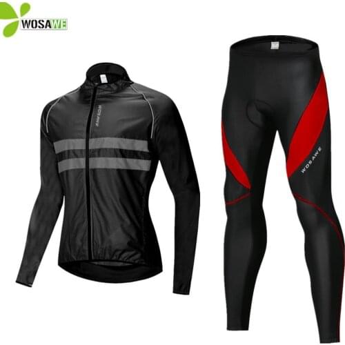 WOSAWE Windproof Reflective Cycling Clothing Waterproof Windbreaker Pants Trousers Uniform MTB Bike Jackets Set Wind Coat Suit