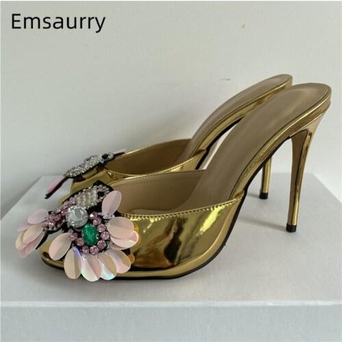 Jeweled Rhinestone Butterfly-flower Womens Sandals 10cm Stiletto Heel Sexy Peep Toe Slingbacks Party Shoes Summer