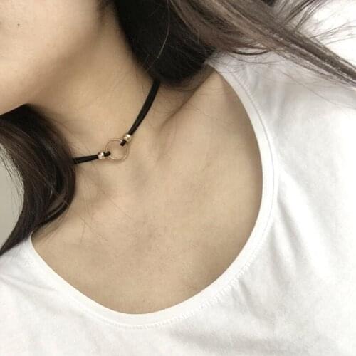 Womens Choker Necklaces Single Strand Flannelette Circular Alloy Gold Silver Color Short Necklace Gifts