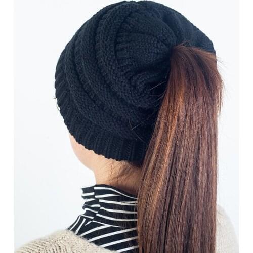 1 Pcs Brand Adult Knitted Horse Tail Caps Winter Wool Hat Cotton Fashion Knitted Hats Autumn for Women and Girls Winter Hats