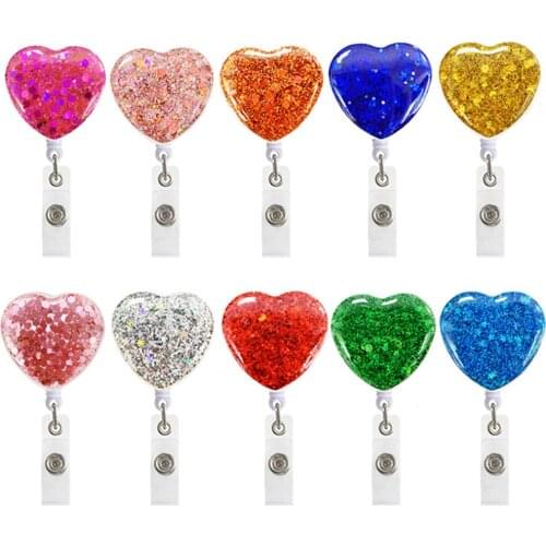10 Color Fashion Cute Heart Shape Retractable Nurse Badge Reel Clip Badge Holder Students Doctor Id Card Holder