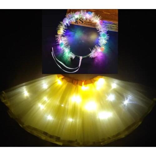 2020 new Light LED Girl Kids Clothes Tutu Skirt Princess Party Tutus Child Ballet Dance Christmas yellow With garland