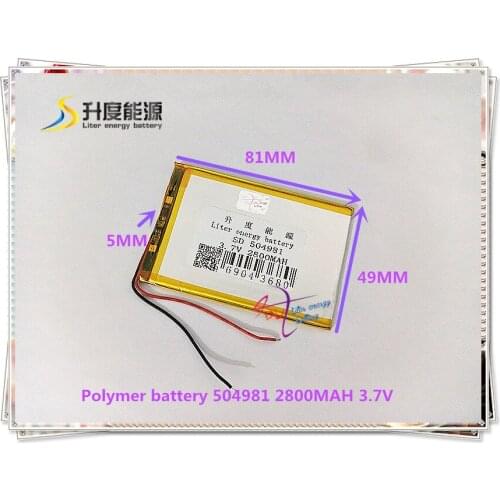 3.7V 2800mAh 504981 polymer lithium ion battery Li-ion battery for mp3 mp4 dvr power bank E-BOOK