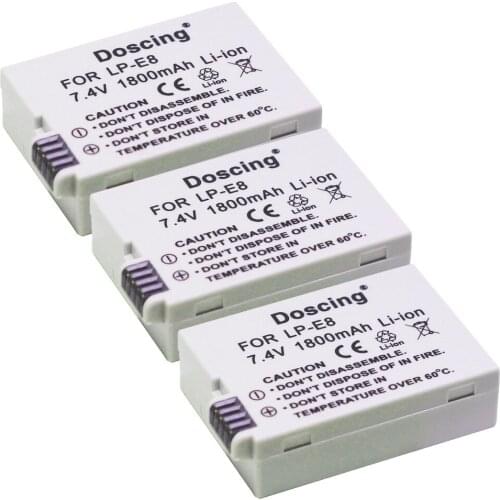 3Pcs LP-E8 LP E8 Camera Battery Pack For Canon EOS 550D 600D 650D 700D Kiss X4 X5 X6i X7i Rebel T2i T3i T4i T5i Battery