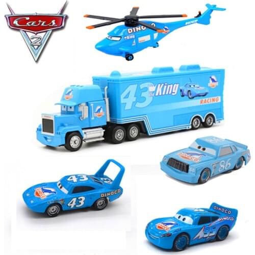 5Pcs Disney Pixar Cars 2 Diecasts Car Toy Blue Dinosaur DINOCO Lightning McQueen Chick Hicks King Helicopter Toys Gift For Kid